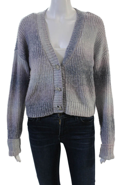 Aqua Unisex Gray Striped V-Neck Cardigan Sweater Button Long Sleeve Size XS