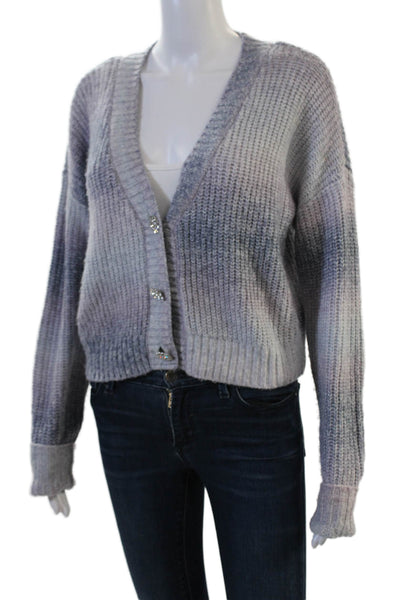 Aqua Unisex Gray Striped V-Neck Cardigan Sweater Button Long Sleeve Size XS
