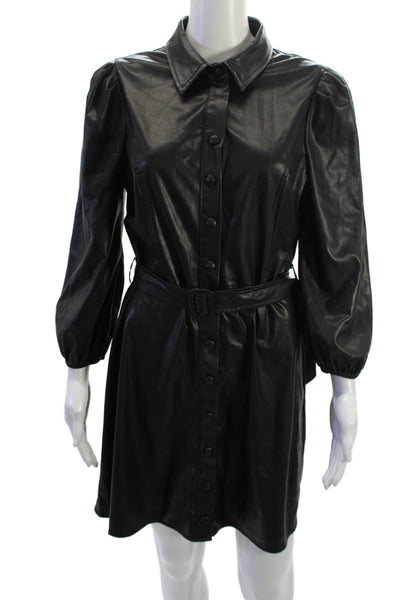 Heartloom Womens Mini Shirt Dress Black Collared Long Sleeve Buckle Size M