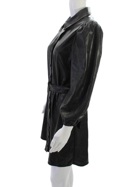 Heartloom Womens Mini Shirt Dress Black Collared Long Sleeve Buckle Size M
