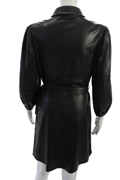 Heartloom Womens Mini Shirt Dress Black Collared Long Sleeve Buckle Size M