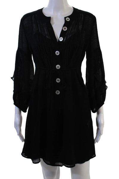 Nanette Lepore Womens Shirt Dress Black 3/4 Sleeve Button Round Neck Size 2