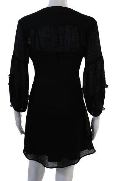 Nanette Lepore Womens Shirt Dress Black 3/4 Sleeve Button Round Neck Size 2