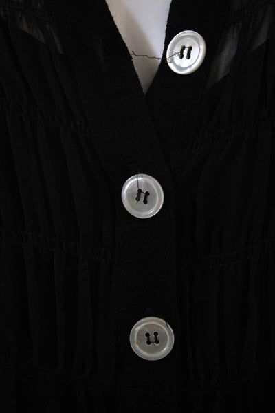 Nanette Lepore Womens Shirt Dress Black 3/4 Sleeve Button Round Neck Size 2