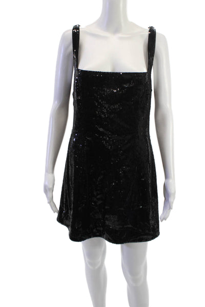 Michael Costello x Revolve Women Mini Shift Dress Black Square Neck Size L