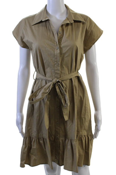 Kirna Zabete Womens Shirt Dress Tan Collared Short Sleeve Button Size S