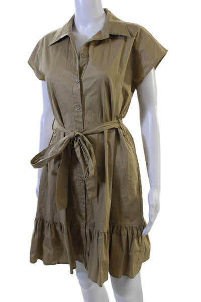 Kirna Zabete Womens Shirt Dress Tan Collared Short Sleeve Button Size S