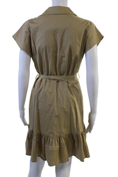 Kirna Zabete Womens Shirt Dress Tan Collared Short Sleeve Button Size S