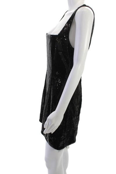 Michael Costello x Revolve Women Mini Shift Dress Black Square Neck Size L