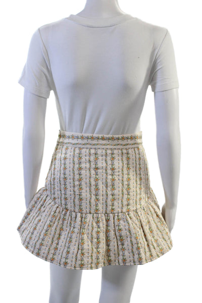 Love Shack Fancy Women Peasant Mini Floral Skirt Beige 100% Cotton Size 0