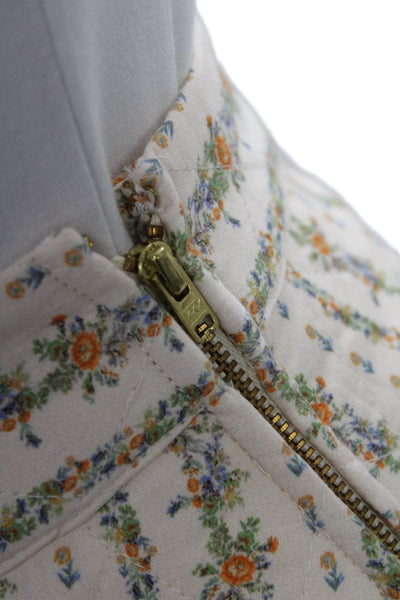 Love Shack Fancy Women Peasant Mini Floral Skirt Beige 100% Cotton Size 0