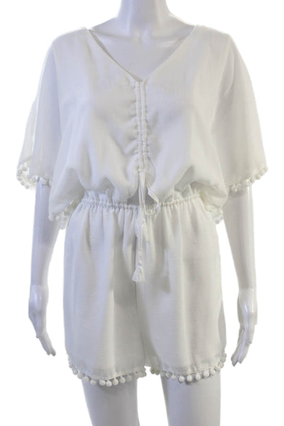 Red Carter Womens White V-Neck Polyester Jumpsuit Set-In Sleeve Size S