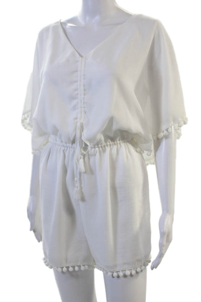 Red Carter Womens White V-Neck Polyester Jumpsuit Set-In Sleeve Size S