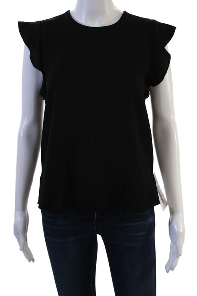 Babaton Womens Blouse Black Crew Neck Short Sleeve Button Classic Size XS