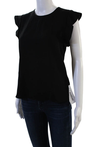 Babaton Womens Blouse Black Crew Neck Short Sleeve Button Classic Size XS
