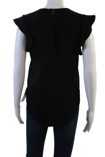 Babaton Womens Blouse Black Crew Neck Short Sleeve Button Classic Size XS