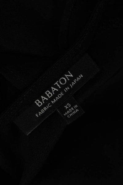 Babaton Womens Blouse Black Crew Neck Short Sleeve Button Classic Size XS