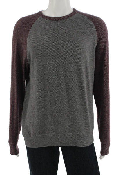 Faherty Mens Pullover Sweatshirt Gray Herringbone Crew Neck Size M
