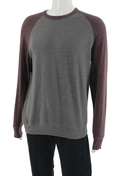 Faherty Mens Pullover Sweatshirt Gray Herringbone Crew Neck Size M