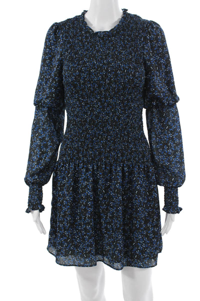 Parker Womens Fit & Flare Floral Black Long Sleeve High Neck Mini Dress Size S