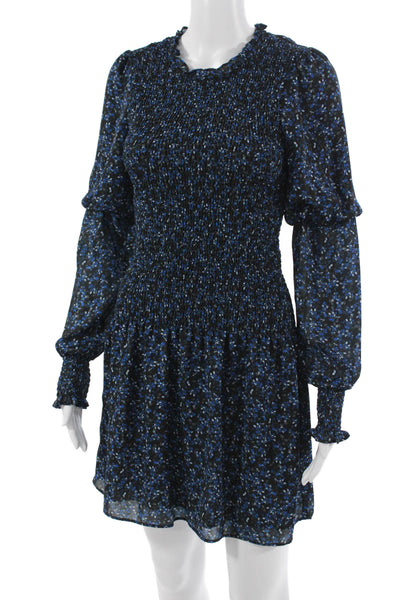 Parker Womens Fit & Flare Floral Black Long Sleeve High Neck Mini Dress Size S