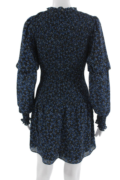 Parker Womens Fit & Flare Floral Black Long Sleeve High Neck Mini Dress Size S
