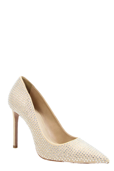 Schutz Womens Suede Jeweled Pointed Toe Slide On Pumps Beige Size 7 B