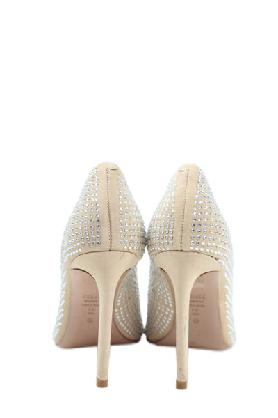 Schutz Womens Suede Jeweled Pointed Toe Slide On Pumps Beige Size 7 B
