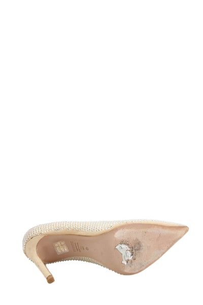 Schutz Womens Suede Jeweled Pointed Toe Slide On Pumps Beige Size 7 B