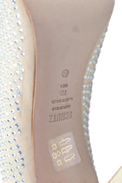 Schutz Womens Suede Jeweled Pointed Toe Slide On Pumps Beige Size 7 B