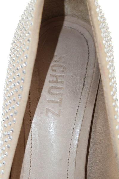 Schutz Womens Suede Jeweled Pointed Toe Slide On Pumps Beige Size 7 B