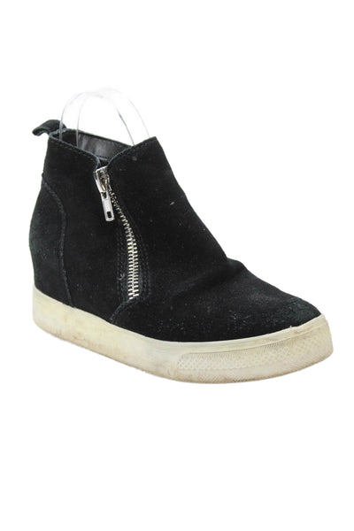 Steve Madden Womens Leather Double Zippered Wedgie Sneakers Black Size 7