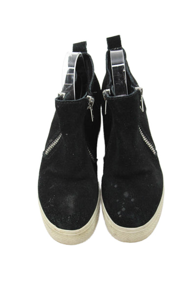 Steve Madden Womens Leather Double Zippered Wedgie Sneakers Black Size 7