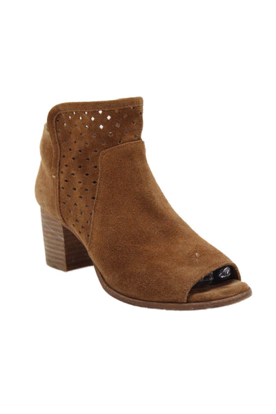 Gianni Bini Womens Suede Rezzy Perforated Peep-Toe Booties Brown Size 7