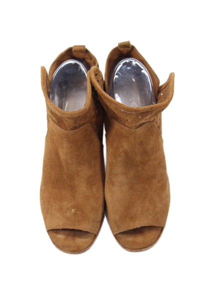 Gianni Bini Womens Suede Rezzy Perforated Peep-Toe Booties Brown Size 7