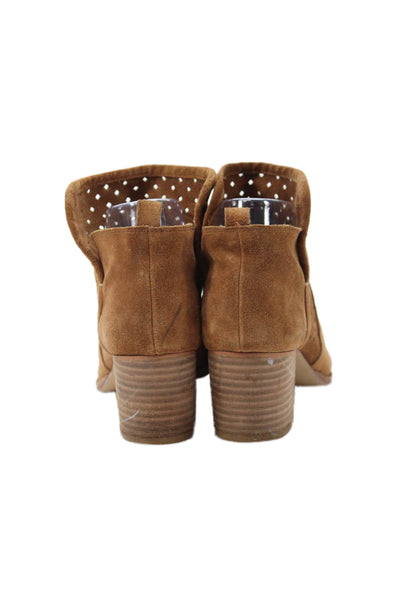 Gianni Bini Womens Suede Rezzy Perforated Peep-Toe Booties Brown Size 7
