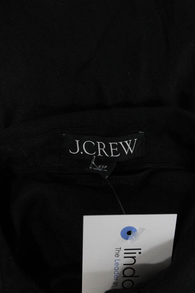 J Crew Women Tunic Button Up Collared Linen Short Sleeve Black Petites Size XS