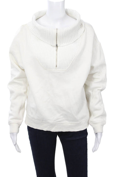 Z Supply Womens Pullover Sweatshirt White High Neck Zip Long Sleeve Size S