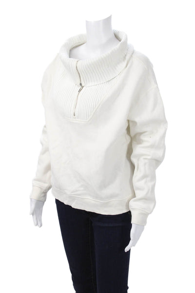 Z Supply Womens Pullover Sweatshirt White High Neck Zip Long Sleeve Size S