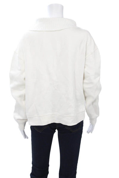 Z Supply Womens Pullover Sweatshirt White High Neck Zip Long Sleeve Size S