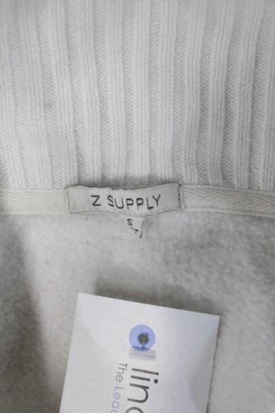Z Supply Womens Pullover Sweatshirt White High Neck Zip Long Sleeve Size S