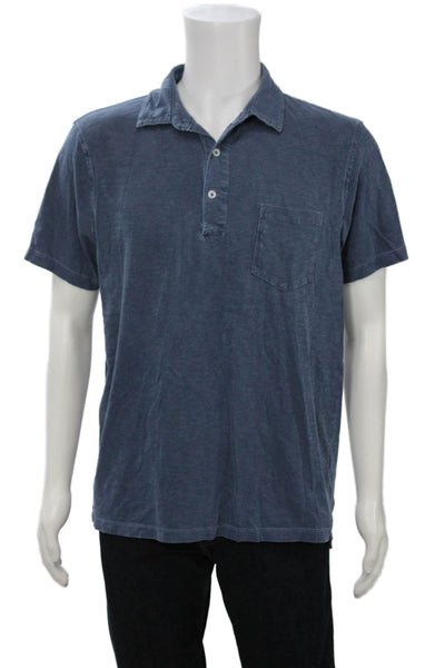 J Crew Mens Short Sleeve Collared Pocket Polo Shirt Blue Size Large