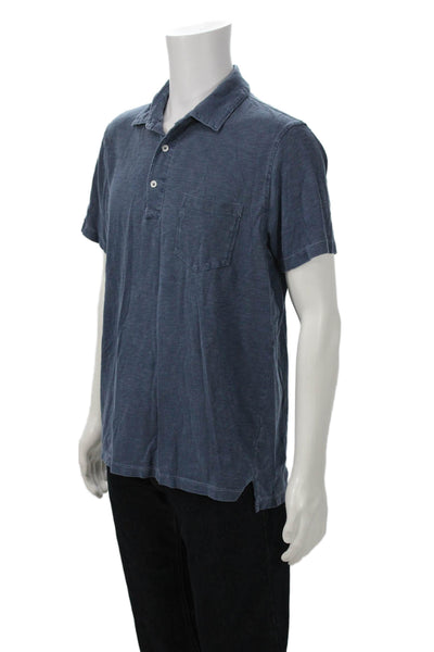J Crew Mens Short Sleeve Collared Pocket Polo Shirt Blue Size Large
