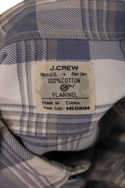 J Crew Mens Button Front Long Sleeve Collared Plaid Shirt Blue White Medium