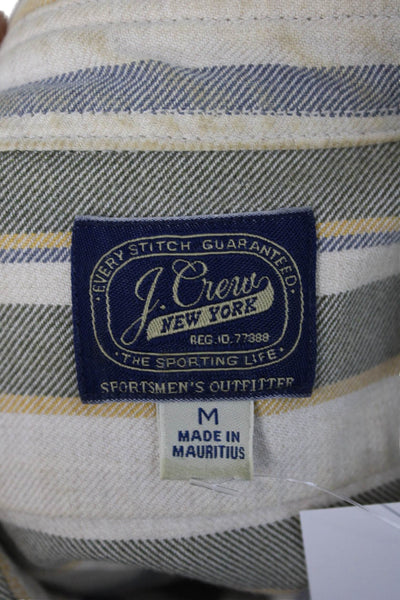 J Crew Mens Button Front Long Sleeve Collared Striped Shirt White Green Medium