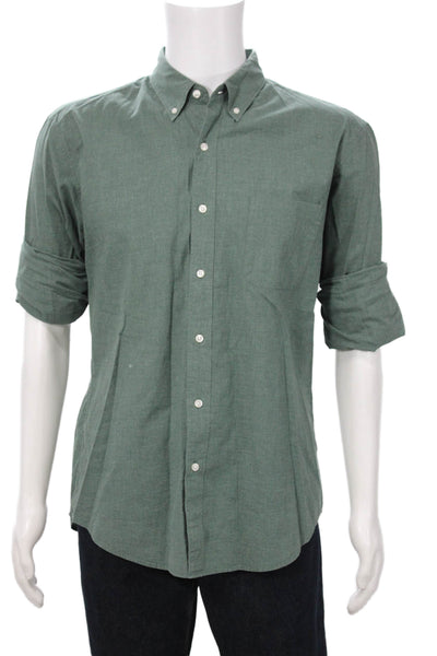 J Crew Mens Button Front Long Sleeve Collared Slim Cut Shirt Green Size Large