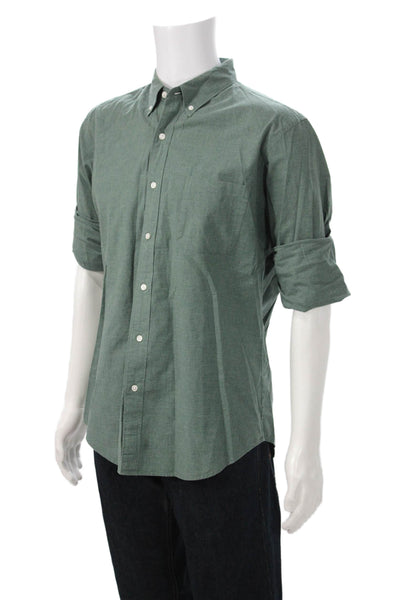 J Crew Mens Button Front Long Sleeve Collared Slim Cut Shirt Green Size Large