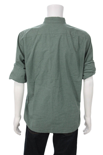 J Crew Mens Button Front Long Sleeve Collared Slim Cut Shirt Green Size Large