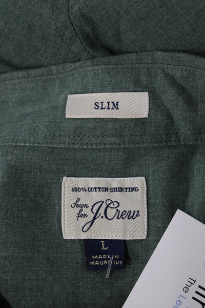 J Crew Mens Button Front Long Sleeve Collared Slim Cut Shirt Green Size Large