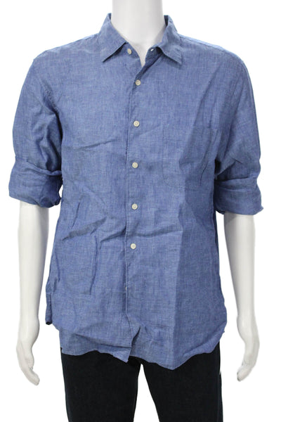 Uniqlo Mens Linen Long Sleeves Button Down Shirt Blue Size Large
